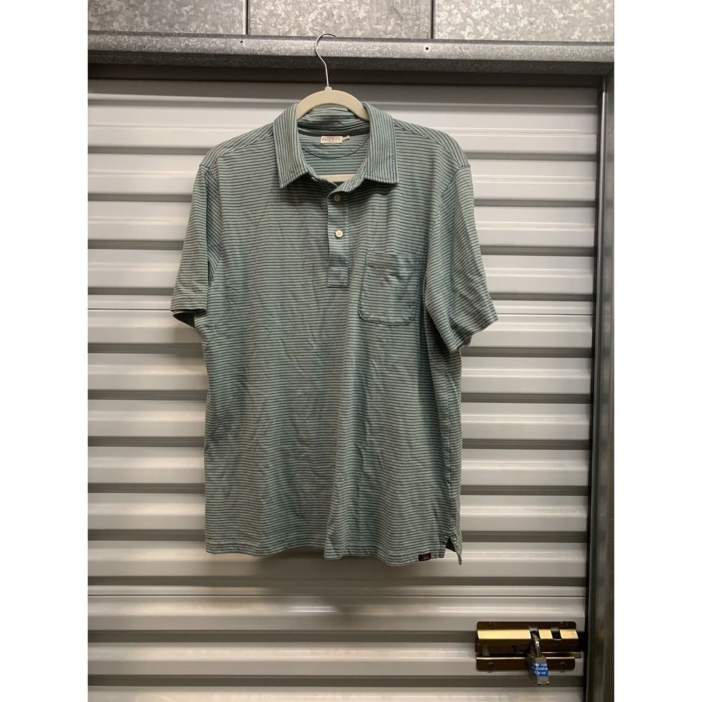 Faherty Men's Large Green Blue Stripe Polo Shirt